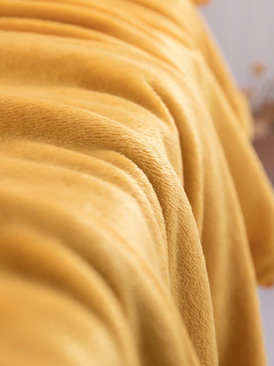 1pc PomPom Tassel Edging Solid Color Throw Blanket, Suitable For Home