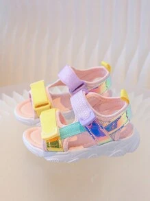1 双彩虹女童凉鞋，夏季幼儿防滑软底露趾沙滩鞋 - 粉色 - 查看 9