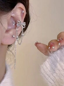 1 对奢华锆石水晶蝴蝶和流苏耳夹耳环，浪漫设计优雅耳环，百搭佩戴