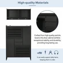 ON-TREND Multi-Functional Tipping Bucket Shoe Cabinet With Wall Cabinet, Space-Saving Design Foyer Cabinet With 2 Flip Drawers, Versatile Side Cabinet For Hallway, White - Black + Particle Board + Primary Living Space - View 6