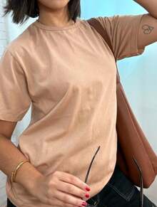 Women's T-Shirt Short Sleeve Cotton Elegant And Fresh Chic And Casual Basic - 卡其色 - 查看 3
