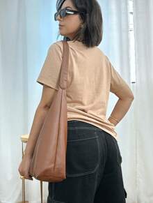 Women's T-Shirt Short Sleeve Cotton Elegant And Fresh Chic And Casual Basic - 卡其色 - 查看 4