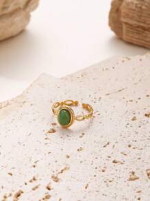 1 pieza Nuevo anillo de joyería con piedra natural chapado en oro de 18K, estilo bohemio, regalo para uso diario