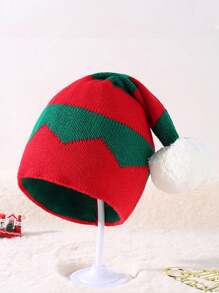 1pc New Christmas Hat, Holiday Knit Hat In Red & Green For Adults, Warm & Comfortable Christmas Party Women Winter Clothes - Multicolor - View 3