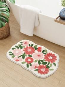 1PC- Flower Plants Bath Mat, Cute Cartoon Bathroom Rug, Ultra Soft Microfiber Bathroom Runner, Anti Slip TPR Backing House Mat, Machine Washable, Living Room, Vanity, Bathtub, Shower, Sink Laundry Mats-Bathroom Decor Floor Carpet Outdoor Rug Door Mat Summer Bathroom Accessories Back To School