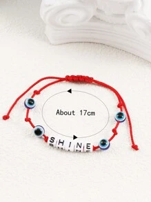 Customized Bracelet With Evil Eye, Alphabet Beads, Handwoven Strap, Customized With Names, Slogans, Locations, Dates - Suitable For Birthday, Valentine's Day, Anniversary Celebration, Gift For Boyfriend/Girlfriend - Red - View 2