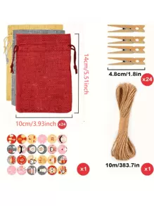 Calendario de Adviento rellenable, 24 calendarios navideños rellenables, calendario de Adviento grande de 10 x 14 cm, rellenable, calendario de Adviento 2024 - Marca de madera roja gris azul E-24 - Ver 16