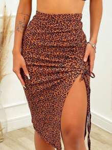 Midi Skirt With Slit And Gathered Side Pull - Multicolor - View 1