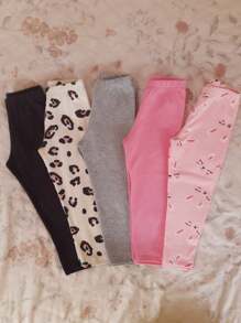 Calça legging infantil menina cotton algodão kit com 5 unidades sortidas - Multicolorido - Visão 1
