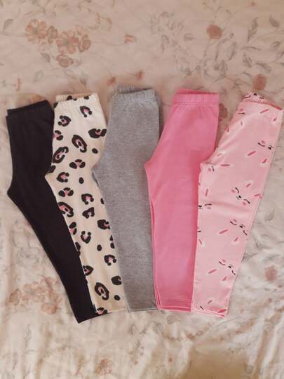 Calça legging infantil menina cotton algodão kit com 5 unidades sortidas