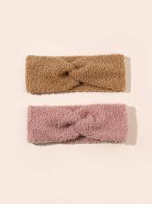 2 件婴幼儿儿童冬季柔软毛绒交叉发带套装，6-24 个月爱情人节 - 彩色 - 查看 18