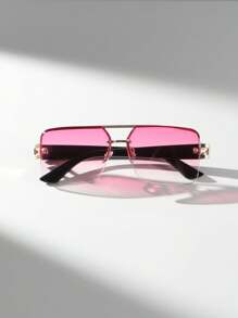 6pcs/1 Set Plastic Square Semi-Rimless Glasses, Retro Style Glasses For Women, Perfect For Photos Shoots Or Travel