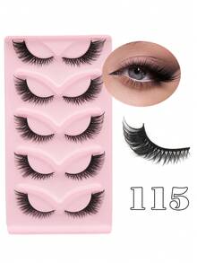 5 对猫眼尾睫毛 - 蓬松自然外观，带卷曲条纹，可重复使用的短款 - 适合初学者 - 眼尾拉長款 - 查看 7