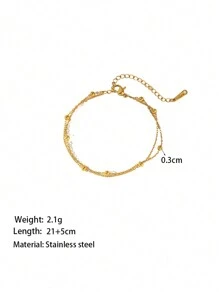 1pc双层纺珠脚链，金/银色不锈钢性感脚链，时尚奢华感，适合沙滩和日常穿着