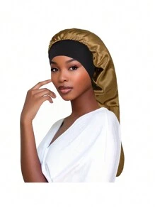 1 pezzo Cuffia per capelli a treccia arricciata lunga - in raso di seta, taglia oversize per dormire e chemioterapia - fascia elastica ampia - colore solido - perfetta per donne con capelli lunghi