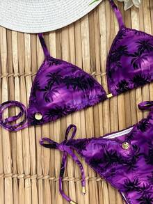 Marcela Adult Bikini Cortininha Ripple Removable Pad Bottom Butt Lift Patrícia Coconut Tree Print Roxobeach - 查看 2