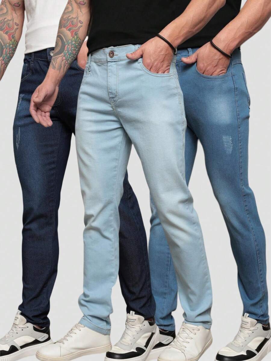 KIT Men's Skinny Jeans Original Elastane Premium Quality - 中等水洗藍 - 查看 1