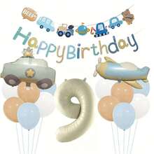 Vintage Car & Airplane Theme Party Decor Set, Numbers 1-9, Suitable For Birthday Party, Celebration And Photo Backdrop - Multicolor - View 12