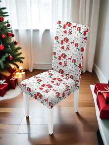 1pc 160gsm Christmas Chair Cover, Elastic Dining Chair Slipcover, Washable Spandex Kitchen Removable Seat Protector, Suitable For Home Or Party - Multicolor - View 22