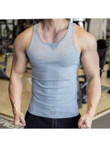 Men's American Style Ribbed Knit Tank Top - Gris - Ver 2