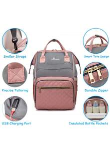 LEQUEEN 1 件牛津布多功能尿布袋，大容量孕妇包，妈妈时尚背包款式，适合储存和旅行 - 彩色 - 查看 4