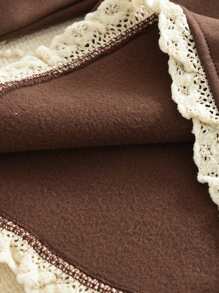 2 pièces/set jeunes filles Sweat-shirt à capuche avec patchwork floral doublé thermique et pantalon, automne/hiver - Marron - Voir 7