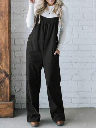 Salopette casual da donna in velluto a coste, con tasche, vestibilità morbida