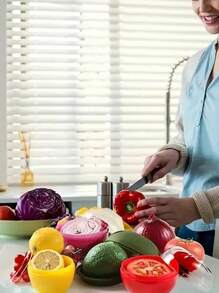 1/2/5pcs Reusable Fruit And Vegetable Crisper, Lemon Onion Tomato Garlic Green Pepper Storage Box, Suitable For Refrigerator Storage,Crisper. - Multicolor - View 2