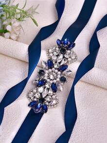 1 件海军蓝水晶和珍珠婚纱腰带，适合重要场合，新娘派对配饰 - 海軍藍絲帶 - 查看 9