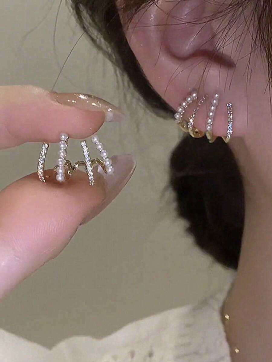 1 對簡約女士四爪鑲耳釘