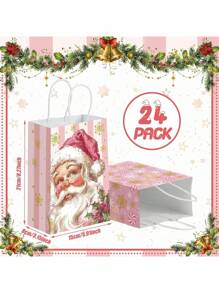 12/24 件带手柄的粉色纸质礼品袋、生日派对礼品袋、圣诞节节日礼物纸质礼品袋、纸杯蛋糕饼干零食包装 - 彩色 - 查看 2