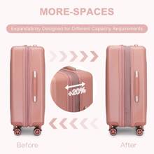 Lightweight Expandable Check-In Luggage ABS+PC Hardshell Suitcase 4 Spinner Wheels Ideal For Cabin Carry-On Available In 20, 24, 28 Inch Sizes - Coral Pink - View 6