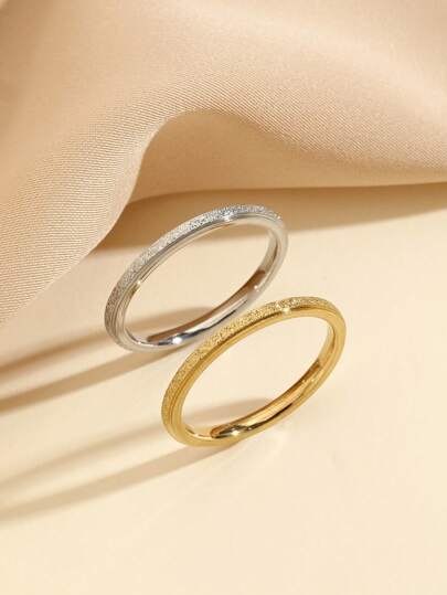 2pcs Stainless Steel Fashion Simple Matte Or Glossy Ring Set, Available In A Variety Of Finger Sizes, Suitable For Women To Wear Daily Or As A Gift.