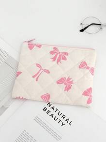 1 Piece Cute Bow Knot Cosmetic Pouch For Small Items Storage Bag Travel Clutch Cosmetic Makeup Pouch Bag - Toiletry Organizer Purse Wristlet Aesthetic Simple Floral Makeup Pouch For Purse Cute Clutch Fabric Flowers Small Cosmetic Pouch Bag With Pink Zipper Beauty Bag, Women Makeup Bag Pouch Travel Toiletry Organizer, Back To School Teacher Gift, Christmas Pattern Tot Bag Christmas Tree Ms. Gift Bag Is Suitable For Christmas Gifts To Friends, Boho Vibes,For Holiday Beach, Bathroom Collection, Bedroom Collection, Large Capacity