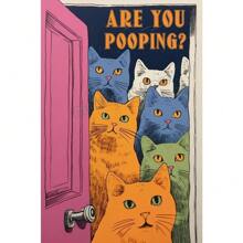 1 st Ben je aan het poepen Badkamerbord Grappige kattencitaten Poster Canvas Schilderij Cartoon Muurkunst Foto's Retro Toilet Huiskamer Decor Geen lijst