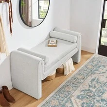 Large Beige Linen Fabric Bedroom Storage Stool With Ample Space - Versatile Seating For Bed End, Living Room, Or Entrance - 50.39 Inches - White - View 7
