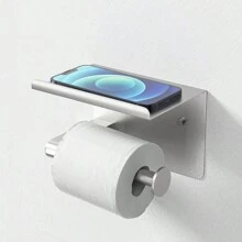 1 件带电话支架和卫生纸挂钩的卫生纸架，壁挂式纸巾卷收纳架，不锈钢卫生纸分配器 - 銀色 - 查看 2