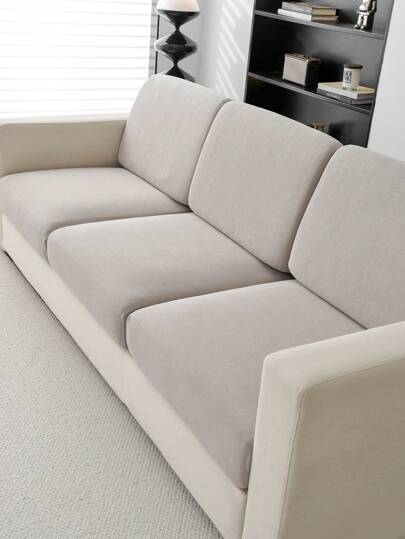 1pc Stretch Sofa Seat Cushion Cover, 4-Season Chenille Fabric Anti-Slip Sofa Slipcover, Full Coverage Sofa Protector, Machine Washable, Light Gray Textured, Suitable For L-Shaped Sofa And 1/2/3/4 Seater, Pet Friendly