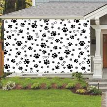 1pc Black White Bone Dog Cat Paws Photography Backdrops 59.1*39.4/82.7*59.1/106.3*70.9 Inches Party Banner Wedding Birthday Photo Background Indoor Outdoor Newborn Shower Decoration Supplies