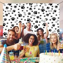 1pc Black White Bone Dog Cat Paws Photography Backdrops 59.1*39.4/82.7*59.1/106.3*70.9 Inches Party Banner Wedding Birthday Photo Background Indoor Outdoor Newborn Shower Decoration Supplies