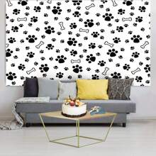 1pc Black White Bone Dog Cat Paws Photography Backdrops 59.1*39.4/82.7*59.1/106.3*70.9 Inches Party Banner Wedding Birthday Photo Background Indoor Outdoor Newborn Shower Decoration Supplies
