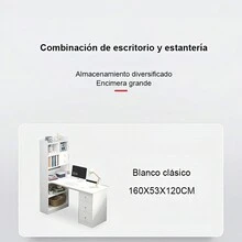 Escritorio De Computadora Con Combinación De Estantería - Blanco - Ver 4