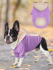 1 Áo khoác hoodie cho thú cưng kẻ caro cổ điển có túi, đồ dệt kim mềm mại và ấm áp cho chó cỡ trung, quần áo mùa đông dày ấm áp cho chó Schnauzer French Bulldog - Màu tím  Violet - Xem 7