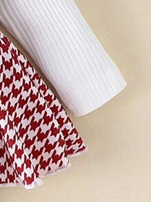 1pc Infant/Toddler Girls' Cute Long Sleeve Patchwork Ribbed Romper, Lightweight For Spring/Autumn - Red and White - View 7