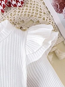 1pc Infant/Toddler Girls' Cute Long Sleeve Patchwork Ribbed Romper, Lightweight For Spring/Autumn - Red and White - View 4