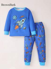 BrownBark 6pcs/Set Young Boy Casual Outfit, Printed Long Sleeve Sweatshirt + Leisure Pants, Comfortable Casual Childrenswear - Multicolor - View 7