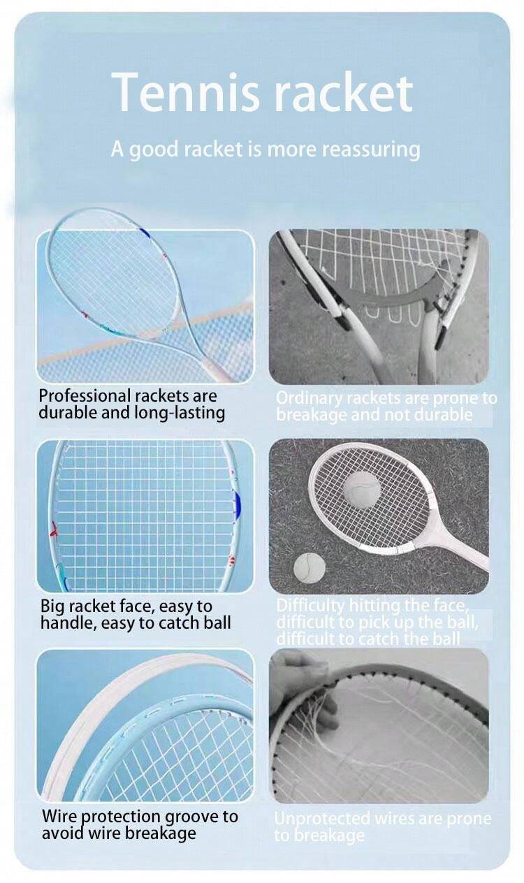 1pc Mixed Color Junior Tennis Racket With Training Aids, Comes With