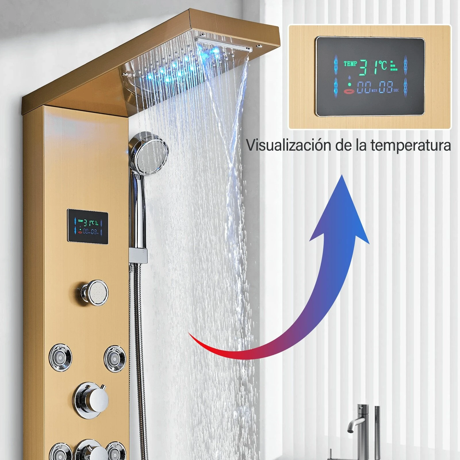 Bathroom Shower Panel Tower System LED Temperature Display Body Massage
