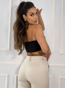 Black Suplex Strapless Cropped Bandeau Top With Lining - 黑色的 - 查看 2