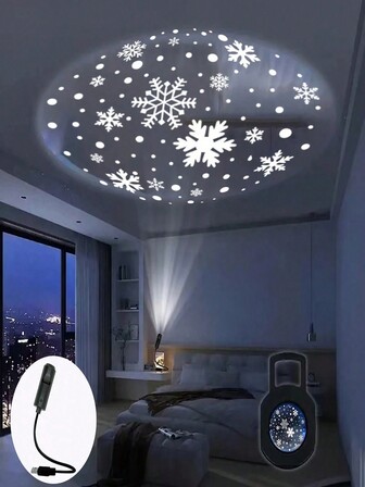 1 PIEZA Mini proyector USB con diseño de copo de nieve/Papá Noel con luz LED, adecuado para iluminación ambiental del hogar, decoración de habitaciones, regalos de pared, iluminación navideña, decoración de Halloween y Navidad, decoración navideña, decoración del árbol de Navidad, regalos, decoración de Acción de Gracias, bodas, decoración del hogar, decoración de otoño, decoración de cumpleaños para regalos, suministros para fiestas, interior y exterior, jardín, decoración de festivales, decoración de Halloween, decoración de pared, adornos de Halloween